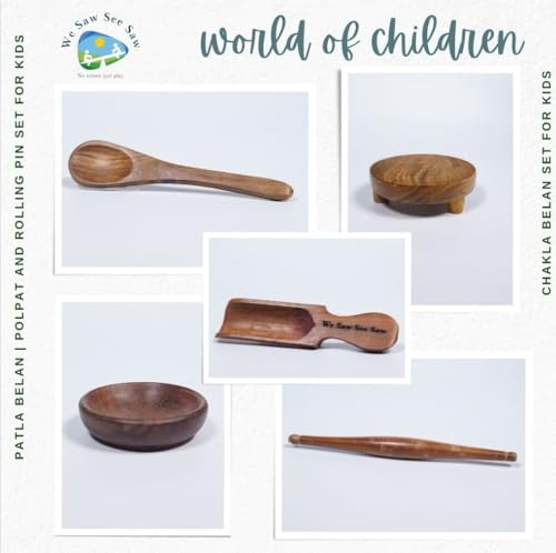 Chakla Belan Wooden Toy Kitchen Set with Scoop, Bowl & Spoon
